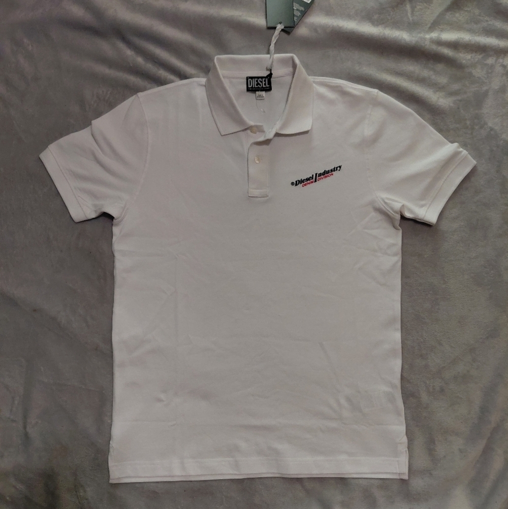 NWT Diesel T-Smith Polo Shirt White Stretch Short Sleeve Logo Men’s Size Medium